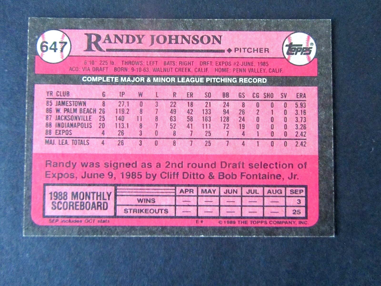 Randy Johnson, Montreal Expo's, 1989, Topps 647, Screw down card