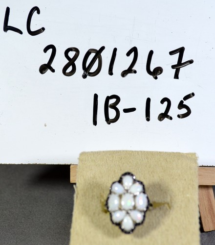 AUSTRALIAN WHITE OPALS-THAI BLACK SPINEL HALO-RING SZ 6-PLATINUM/STER SILV - Picture 3 of 3