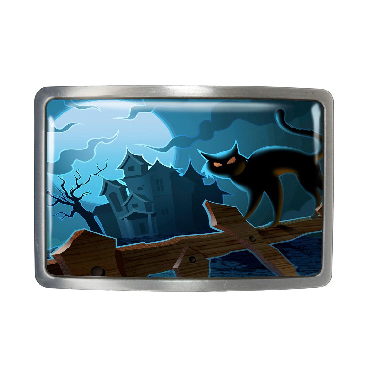 Black Cat Belt Buckle - Haunted Halloween Art Rectangle Belt