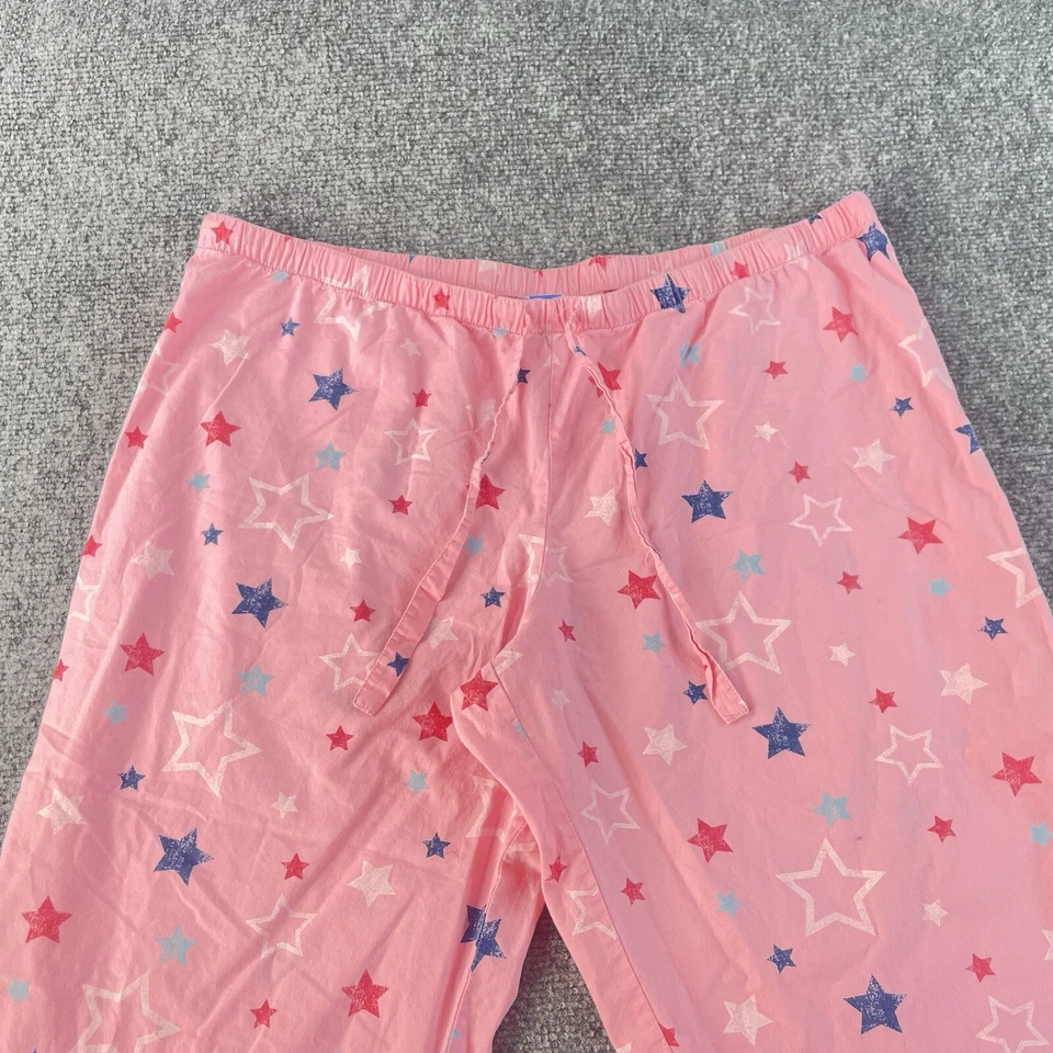 Calça pijama Nick & Nora feminina GG rosa com vermelho branco azul estrelas algodão Capri - Imagem 2 de 4