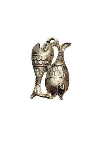 Double Fish Pendant Silver Tone Chunky Mid Century Modern