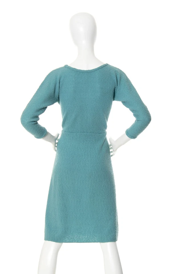 Vintage 1950s Sweater Dress 50s Blue Knit Wool Wiggle Sweaterdress - Image 4 of 4