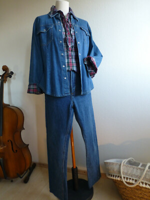 Tommy Hilfiger blouse check + jeans high waist + denim jacket unbranded size 38/40 