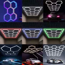 HEXAGONAL LED GARAGE LIGHTS HONEYCOMB DETAILING SHOWROOM OFFICE 14 grids 6500K