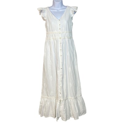 Rachel Zoe White Eyelet Lace Maxi Dress W/ Ruffle Sleeves & Button Front  Size 4 | eBay