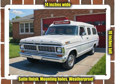 Metal Sign - 1970 Ford F-100 Ambulance Oil Painting - 14x10