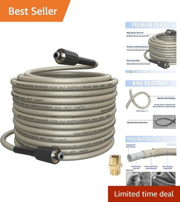 #ad 50 FT PVC High Pressure Washer Hose with Kink Resistance amp; Quick Connect Gray $47.99