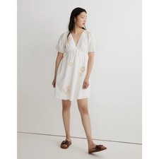 Madewell Annamarie Mini Girly Gauzy Poofy Cotton Dress White Floral NWT size 00