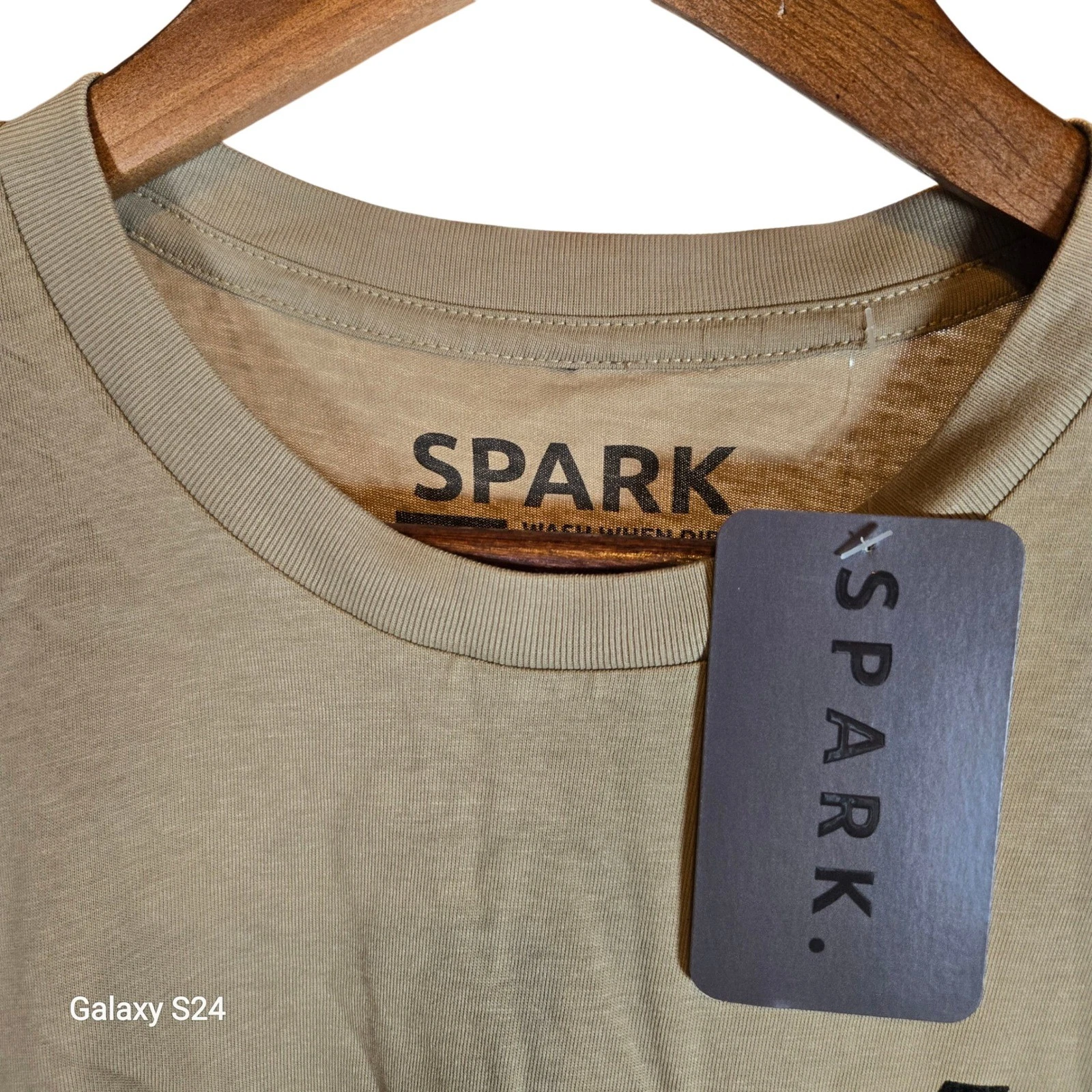 SPARK Mens T Shirt Size S Tan Graphic Print Cotton Casual Top