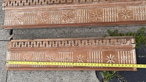 Antique Victorian Wood Trim with Carvings, Geometric Pattern, Set of 3