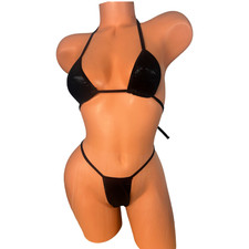 Micro bikini set exotic dancewear black wet look two piece