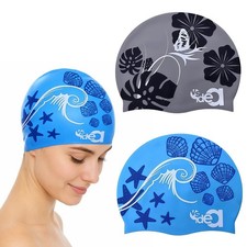 2 PCS Womens Silicone Swim Cap Long Hair Unisex Durable Adult Youth Hat