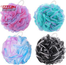 BTYMS 4 Pieces Loofah Bath Sponge 75G/Pc Bath Puffs Shower Scrunchies Large Body