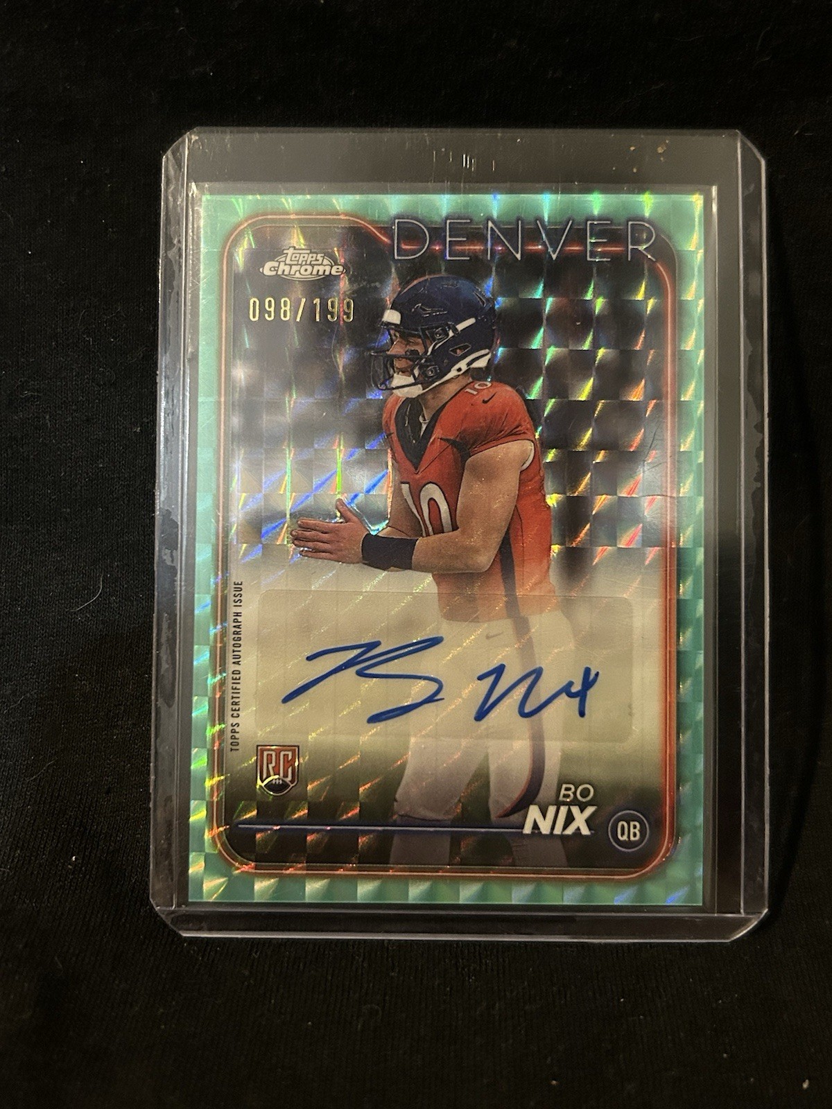 2024 Topps Chrome Bo Nix Aqua Geometric Rc Auto  98/199