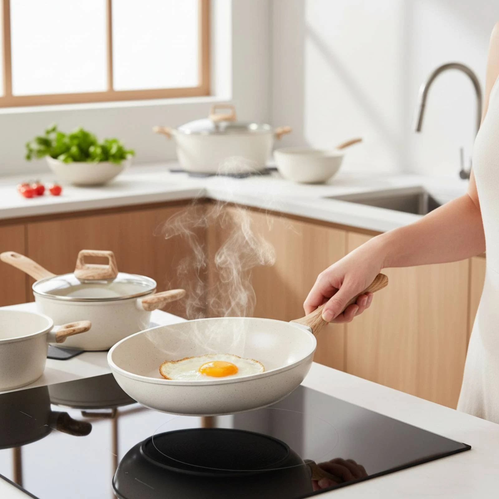 5 Pieces Stone Coating Cookware Set Easy to Clean Induction Pots and Pans