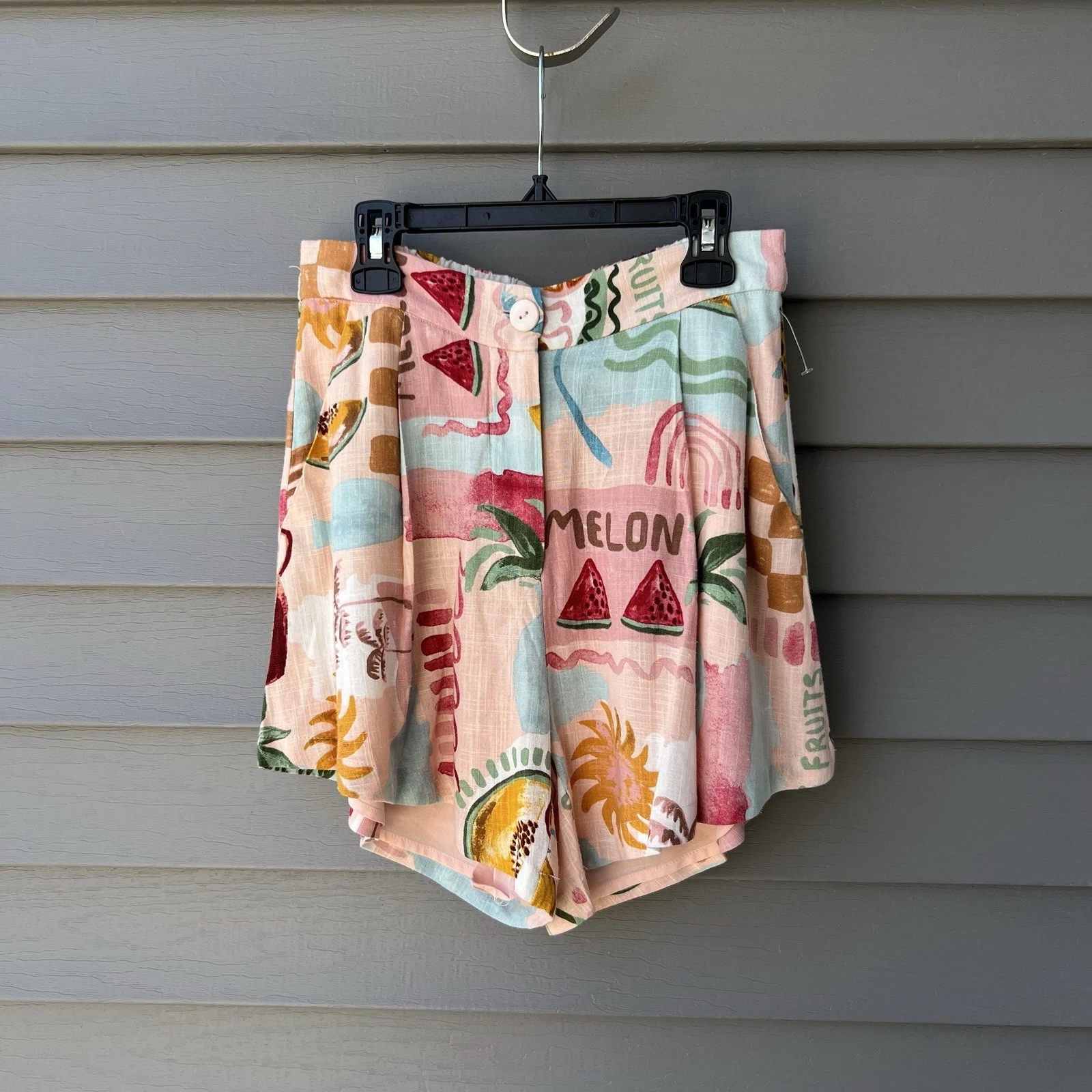 Paper Heart Womens Linen Blend Shorts S Tropical Print Pleated Flowy Summer