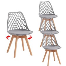 Set 4 Sedie da Pranzo sedia in Rete Ufficio Casa Gambe in Legno e Cuscino Grigio