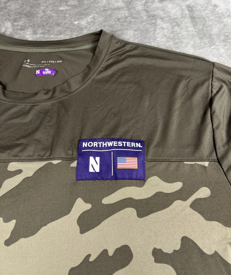 Northwestern Wildcats Camo USA Flag Team Issued L/S Performance Pullover 3XL - Image 4 of 4