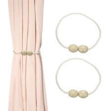 2Pcs Magnetic Curtain Tieback, Weave Curtain Tie Back Decoration, Beige