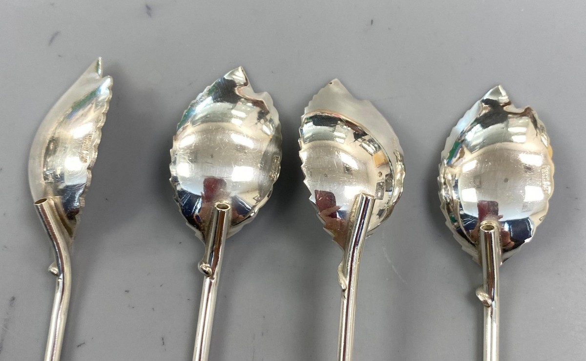 Tiffany & Co Sterling Silver 925 Leaf Straws Spoons Mint Julep Set