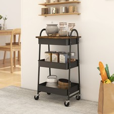 HOMCOM Rolling Utility Cart w/ Mesh Baskets for Kitchen Rustic Brown Refurbished