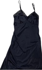 Vtg Vanity Fair Black Slip Dress 36 Antron Nylon Lace Fits Like Medium