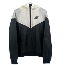 Nike Windrunner Jacket Womens M Black White Lightweight Full Zip Running Hooded