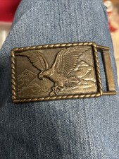 Vintage Antiqued Brass American Eagle Belt Buckle Patriot Majestic Mountains