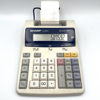 Sharp EL-1801C 2 Color w/ Print Electric 12 Digit Calculator *No Adapter* WORKS!