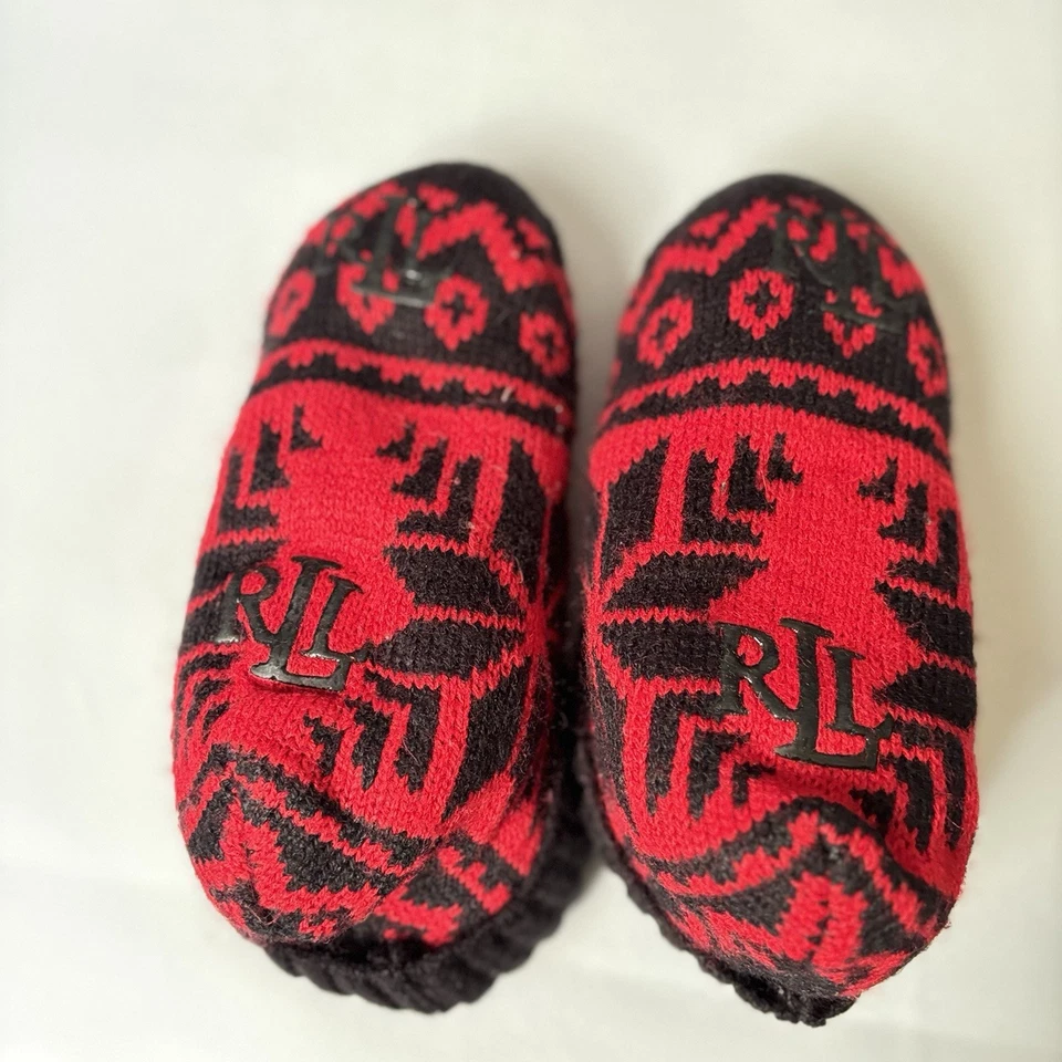 Ralph Lauren RLL Tejido Zapatilla Calcetines Rojo Negro Patrón Isla Justa Mujer’s Talla 5-6 Foto 2 de 4
