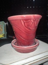 VTG MCM  Burgundy Ceramic Mini Planter 3.5" USA