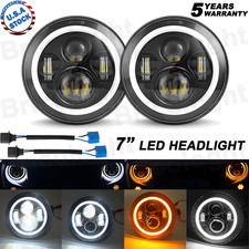 2pc 7 Inch 120w Led Headlights Hilo Halo Ring Drl For Jeep Wrangler Cj Jk Tj Lj
