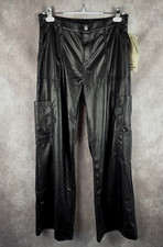 No Boundaries Faux Leather Cargo Pants Womens Large 12-14 Black Wide Leg NWT