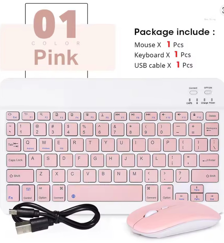 Kit clavier et souris Bluetooth rose pour iPad, tablette et ordinateur portable AirSlim