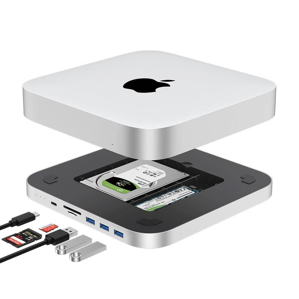 USB C Hub for Mac Mini M2 M1 with Dual Drive Enclosure NVMe SSD Type-C 10Gbps