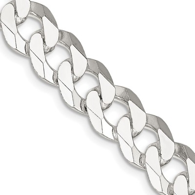 Sterling Silver 10.6mm Beveled Curb Chain Necklace 22''