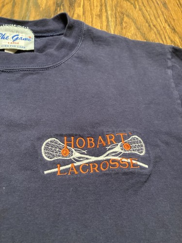 T-shirt Hobart Lacrosse vintage anni 90 ricamata il gioco made in USA taglia large - Foto 2 di 8