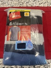 6 Pack Hanes Men's Value Pack Assorted Pocket T-Shirt Size L 42-44"..