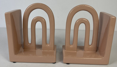Deco Style Pink Book Ends Glossy Ceramic Finish Set Of 2 Good Used Condition