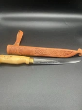 J. MARTTIINI Stainless Fixed 6” blade knife W/ Sheath Finland Leather 11” Total