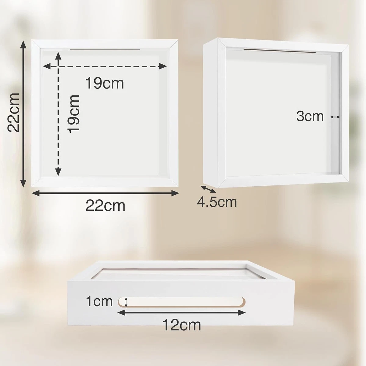 3D Bilderrahmen zum Befüllen Weiß Slot Design 22x22cm für DIY Dekoration