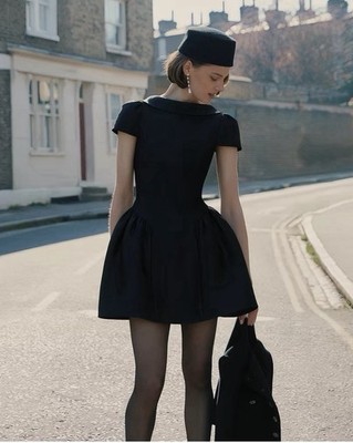 self portrait BLACK TAFFETA COLLARED MINI DRESS $ 560 Size US 0 UK 4