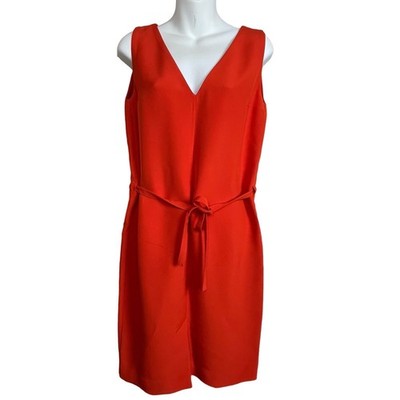 Studio Ruig 36 S Orange Sleeveless Shift Dress Belted Double V-Neck Old Money