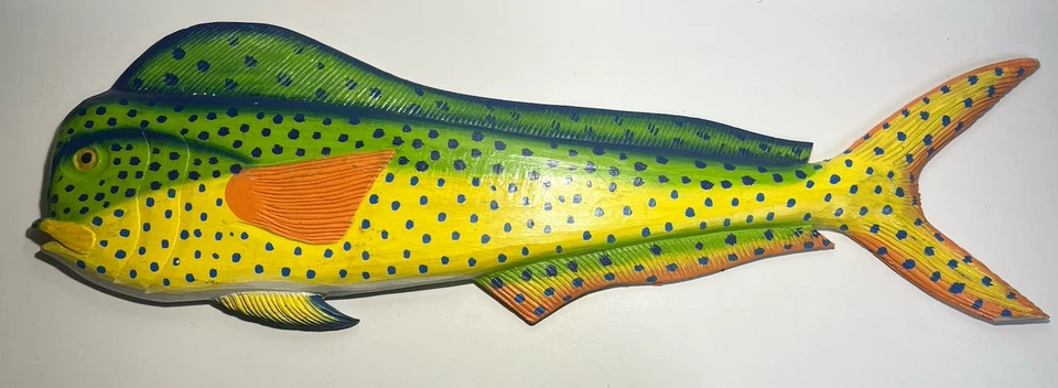 Arte de parede Mahi Mahi pintada à mão 40 pol. – decoração vibrante de peixes oceânicos, caverna do homem. Madeira. - Imagem 2 de 4