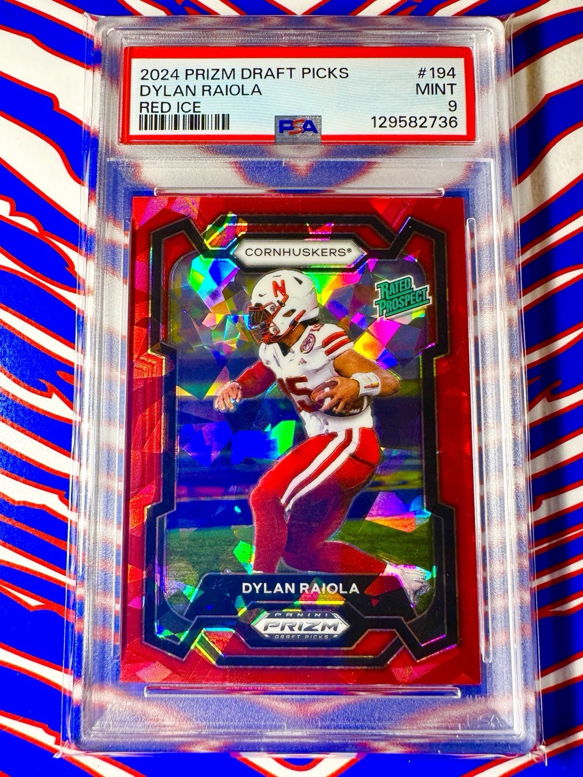 2024 Panini Prizm Draft Picks Dylan Raiola Red Ice Rated Prospect PSA 9 #194