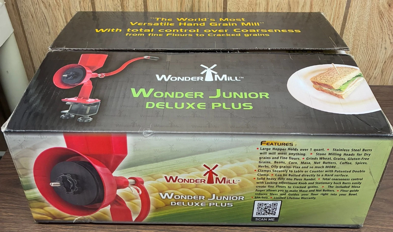 Wondermill Junior Deluxe Grain Mill - Hand Crank for Dry or Wet Grains -OPEN BOX