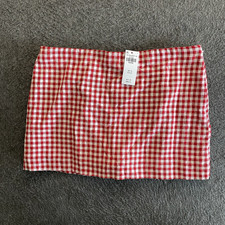 Abercrombie Fitch Scarlett Mini Skort Women's Medium Red White Check Linen NEW
