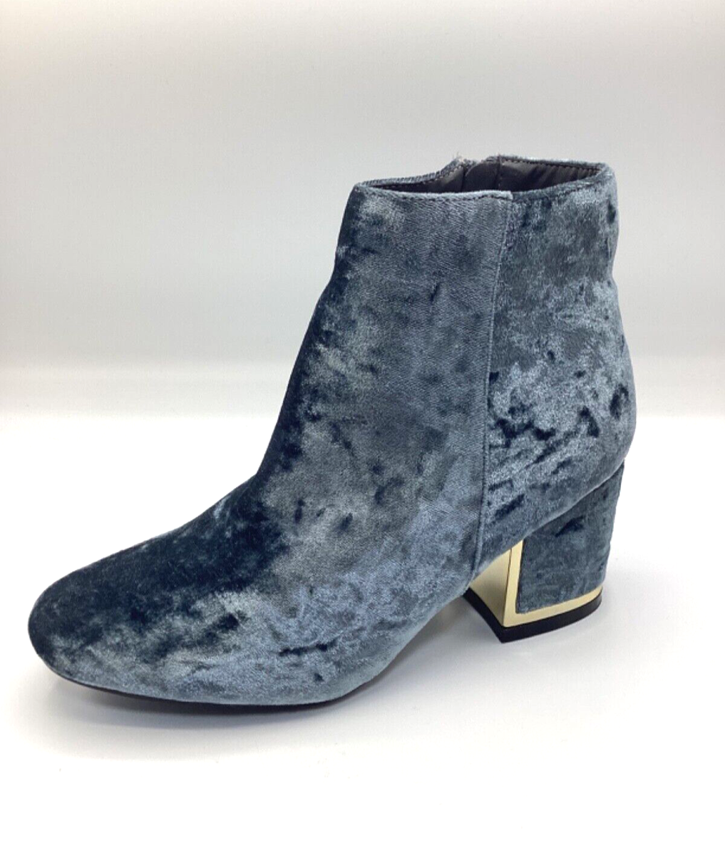 Womens Ladies Grey Crushed Velvet Mid Heel Winter Shoes Ankle