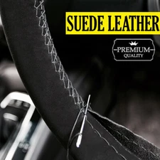 Suede Steering Wheel Cover Leather anti-slip Stitch on 15 inch Universal DIY Car