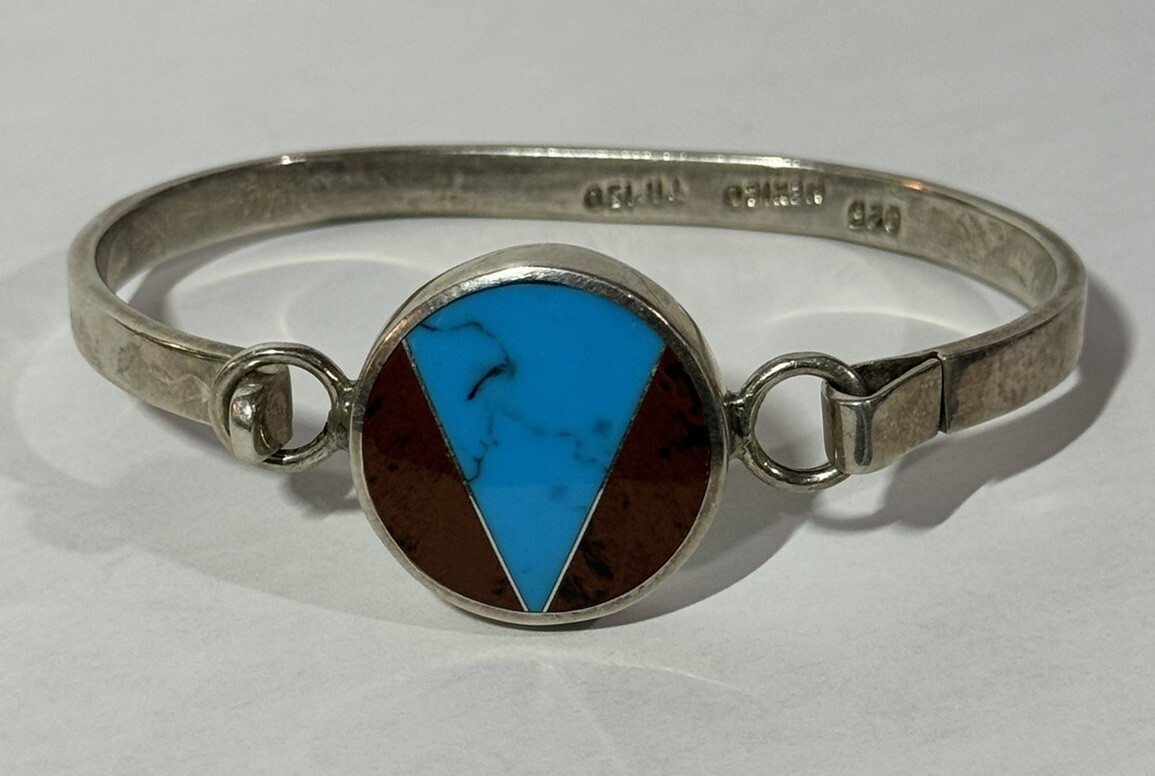 Sterling Silver 925 Inlaid Turquoise and Red Coral \